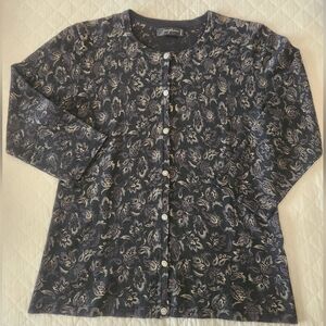 Josephine Petite Black Floral Button-Up Sweater Vintage